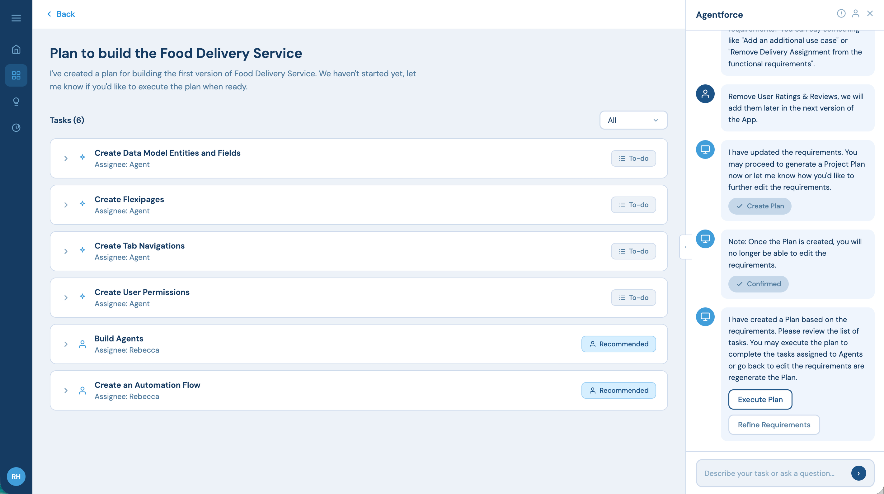 View Plan - list of Agent tasks